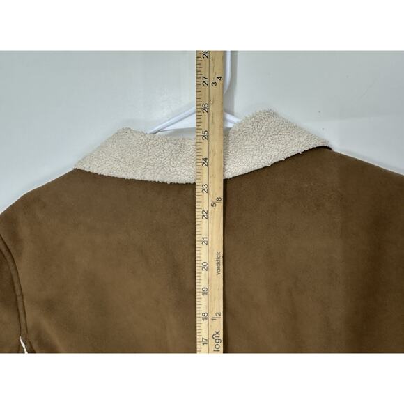 L.L. Bean Womens Jacket Size XL Petite Faux Suede Brown Button Up Sherpa Lined - Picture 14 of 15